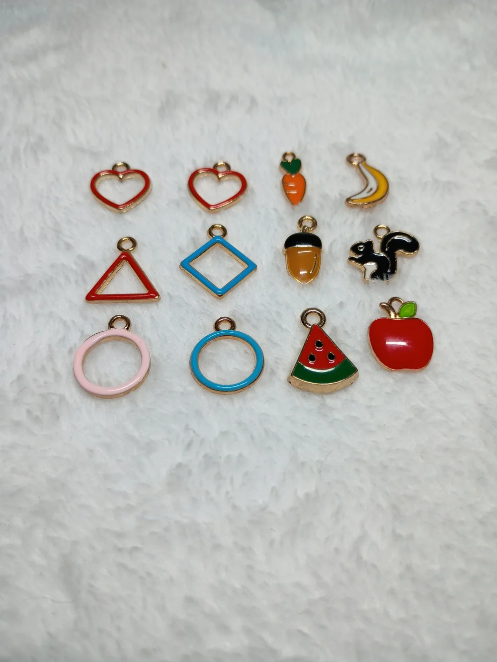 Kids Enamel Fruit & Shape Charm Set - Red, Blue, Pink, Black, Orange